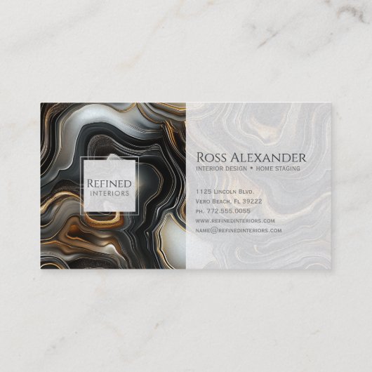 Marbled Black Agate Business Card Visitenkarte (Rückseite)