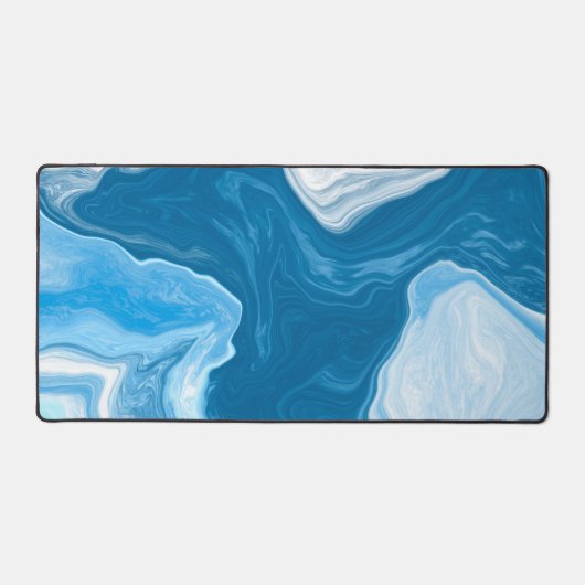 Marbled Fluid Art Blue und White Schreibtischunterlage (Vorderseite)