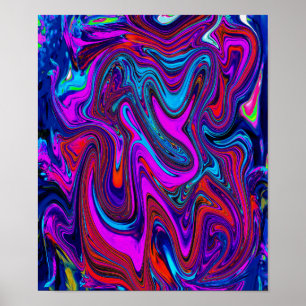 Marbled Magenta, Blue and Red Abstract Art Poster