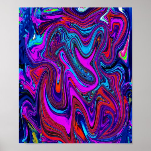 Marbled Magenta, Blue and Red Abstract Art Poster (Vorne)