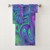 Marbled Magenta und Lime Green Groovy Abstrakte Ku Badhandtuch Set (Insitu)