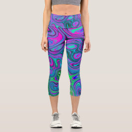 Marbled Magenta und Lime Green Groovy Abstrakte Ku Capri Leggings