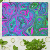 Marbled Magenta und Lime Green Groovy Abstrakte Ku Geschirrtuch (Gefaltet)