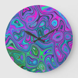 Marbled Magenta und Lime Green Groovy Abstrakte Ku Große Wanduhr