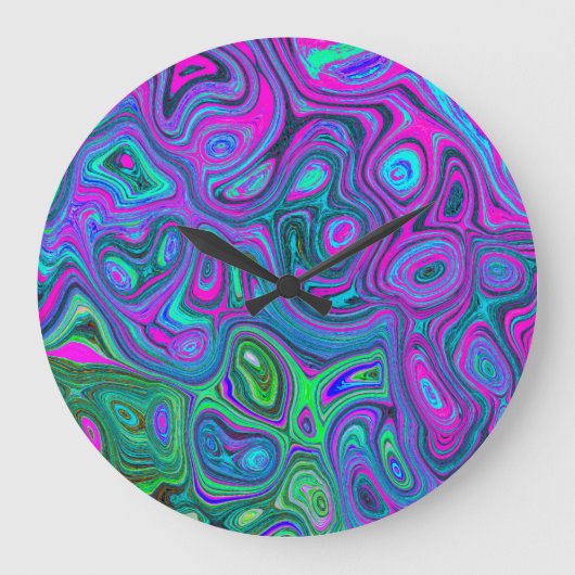 Marbled Magenta und Lime Green Groovy Abstrakte Ku Große Wanduhr (Vorderseite)