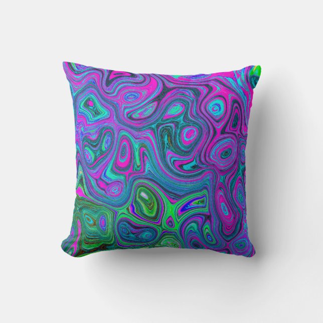 Marbled Magenta und Lime Green Groovy Abstrakte Ku Kissen (Vorderseite)