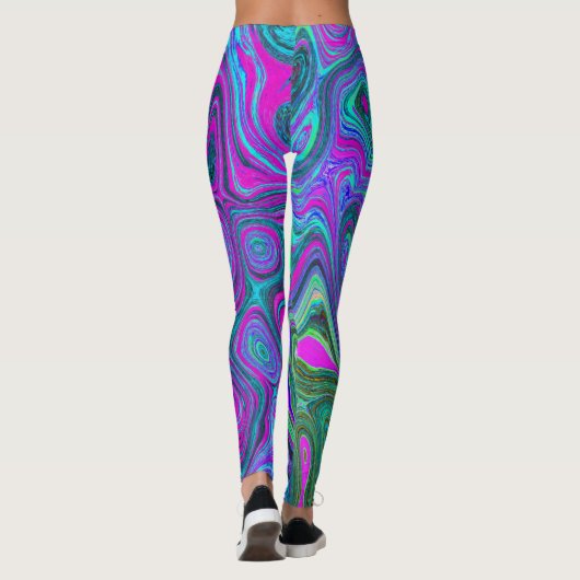 Marbled Magenta und Lime Green Groovy Abstrakte Ku Leggings (Rückseite)