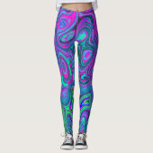 Marbled Magenta und Lime Green Groovy Abstrakte Ku Leggings (Vorderseite)