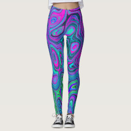 Marbled Magenta und Lime Green Groovy Abstrakte Ku Leggings