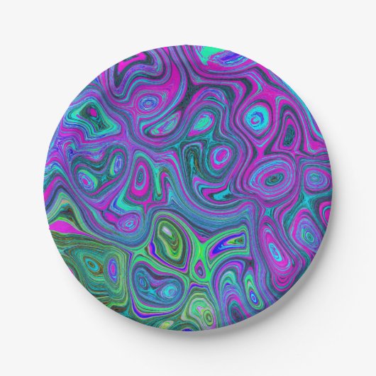 Marbled Magenta und Lime Green Groovy Abstrakte Ku Pappteller (Vorderseite)