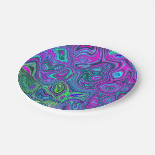Marbled Magenta und Lime Green Groovy Abstrakte Ku Pappteller (Schrägansicht)