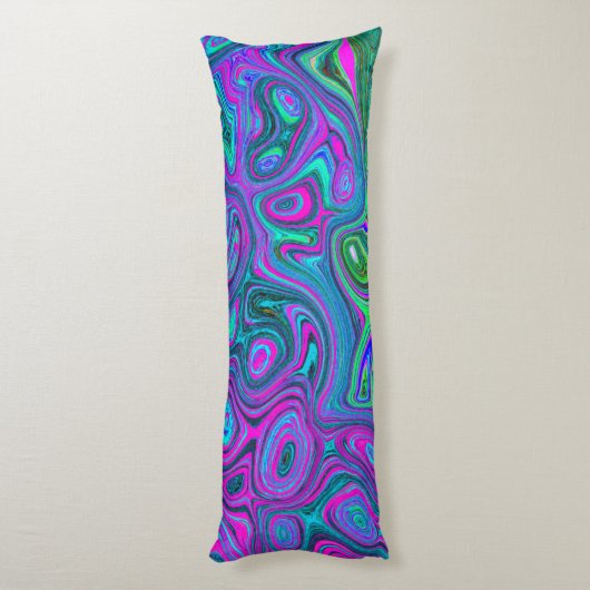 Marbled Magenta und Lime Green Groovy Abstrakte Ku Seitenschläferkissen (Rückseite (Vertikal))