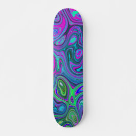 Marbled Magenta und Lime Green Groovy Abstrakte Ku Skateboard