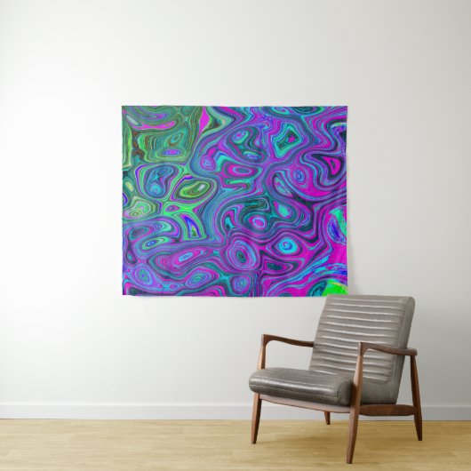 Marbled Magenta und Lime Green Groovy Abstrakte Ku Wandteppich (Beispiel (Horizontal))