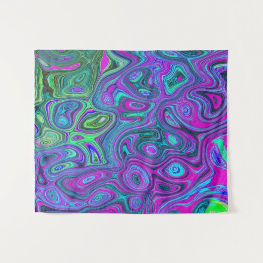 Marbled Magenta und Lime Green Groovy Abstrakte Ku Wandteppich (Vorderseite (Horizontal))
