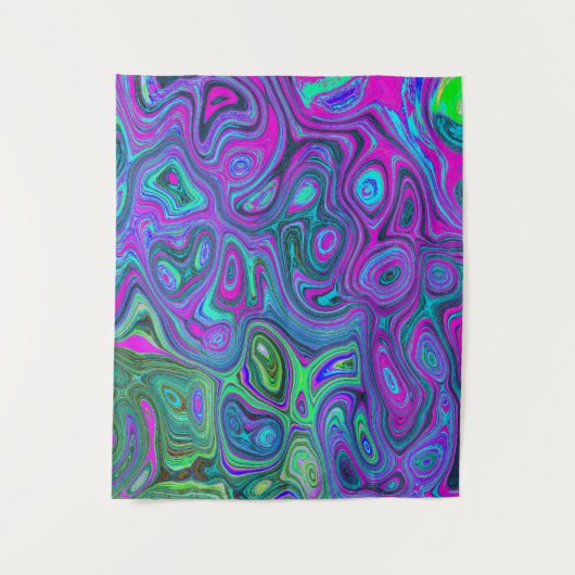 Marbled Magenta und Lime Green Groovy Abstrakte Ku Wandteppich (Vorderseite)