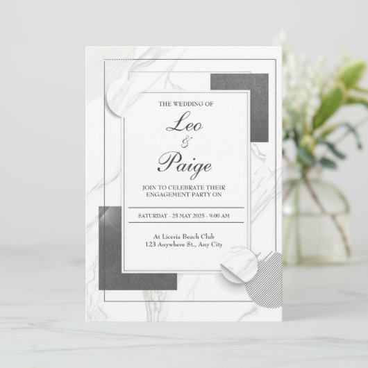 Marbled Modern Wedding Einladung (Stehend Vorderseite)