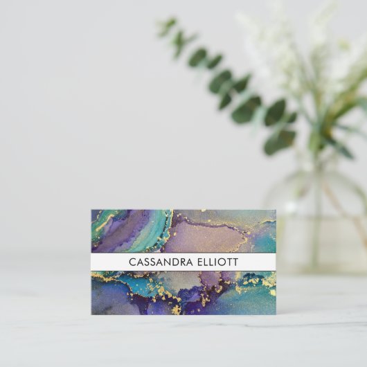 Marbled Multicolored & Gold Abstrakt Liquid Art Visitenkarte (Stehend Vorderseite)