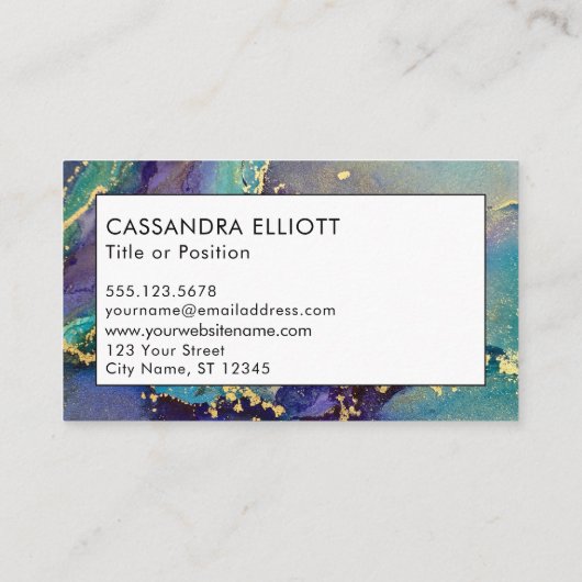 Marbled Multicolored & Gold Abstrakt Liquid Art Visitenkarte (Rückseite)