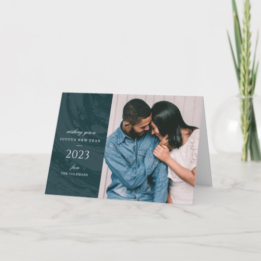 Marbled New Year's Foto Grußkarte - Aquamarin Dankeskarte (Vorderseite)