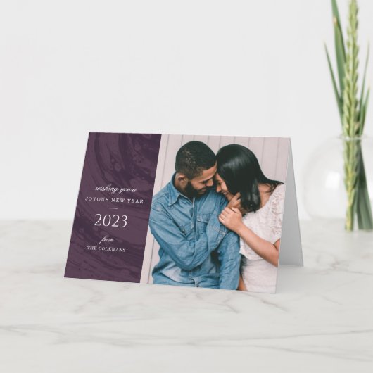 Marbled New Year's Foto Grußkarte - Lila Dankeskarte (Vorderseite)