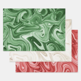 Marbled Paint Christmas Colors Red Green Champaign Geschenkpapier Set