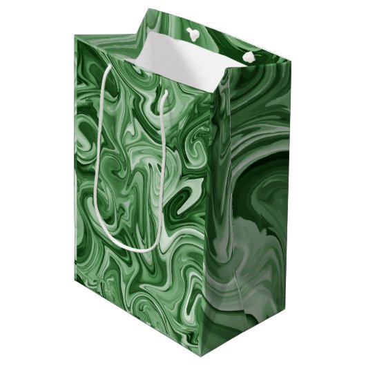 Marbled Paint Green Chic Weihnachtsgeschenk Wrap Mittlere Geschenktüte (Vorderseite Schrägansicht)