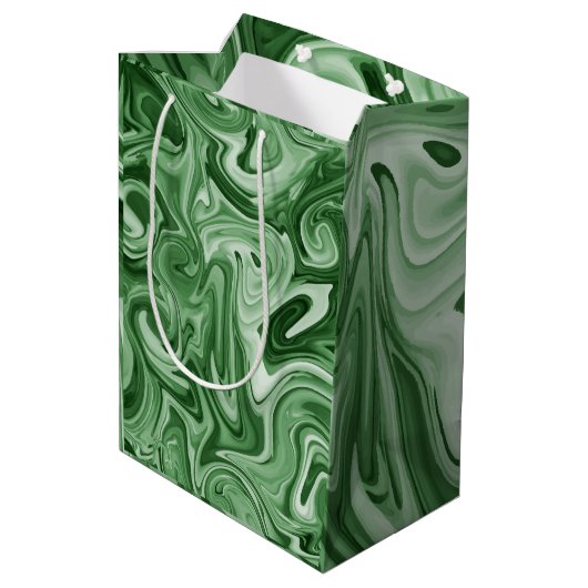 Marbled Paint Green Chic Weihnachtsgeschenk Wrap Mittlere Geschenktüte (Rückseite Schrägansicht)