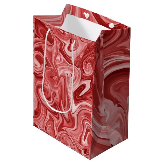 Marbled Paint Red Chic Weihnachtsgeschenk Wrap Mittlere Geschenktüte (Vorderseite Schrägansicht)