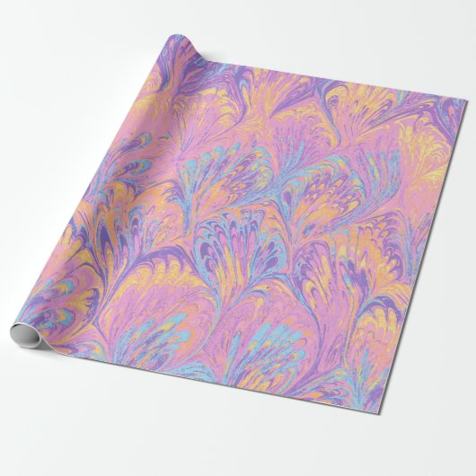 MARBLED PAPER,ABSTRACT PINK BLUE PEACOCK PATTERN GESCHENKPAPIER (Ungerollt)