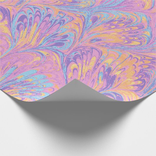 MARBLED PAPER,ABSTRACT PINK BLUE PEACOCK PATTERN GESCHENKPAPIER (Ecke)