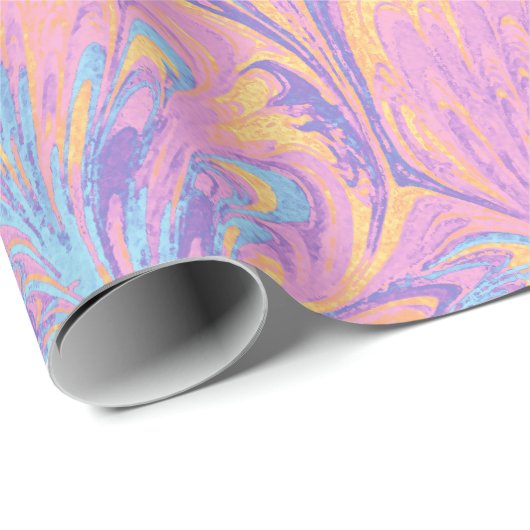 MARBLED PAPER,ABSTRACT PINK BLUE PEACOCK PATTERN GESCHENKPAPIER (Rolleneckpunkt)
