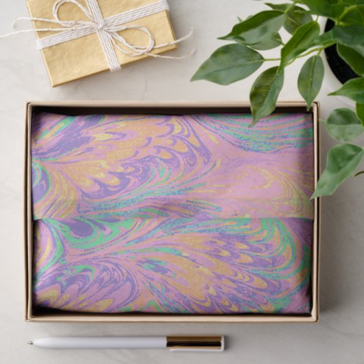 MARBLED PAPER,ABSTRACT PINK GREEN  PEACOCK PATTERN SEIDENPAPIER (Geschenk)