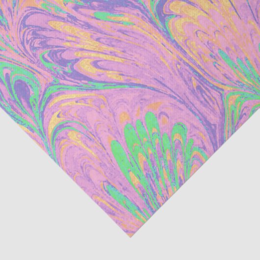 MARBLED PAPER,ABSTRACT PINK GREEN  PEACOCK PATTERN SEIDENPAPIER (Detail)
