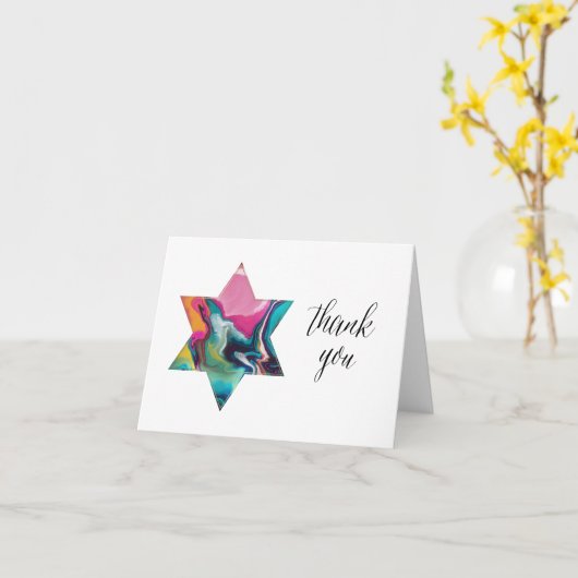 Marbled Rainbow Jewish Star Bat Mitzvah Vielen Dan Karte (Gelbe Blume)