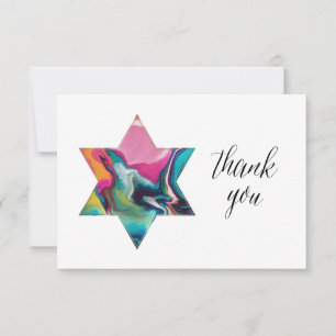 Marbled Rainbow Jewish Star Bat Mitzvah Vielen Dan RSVP Karte