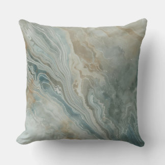 Marbled Sea Blue Green Tan Cream Coastal Print Kissen