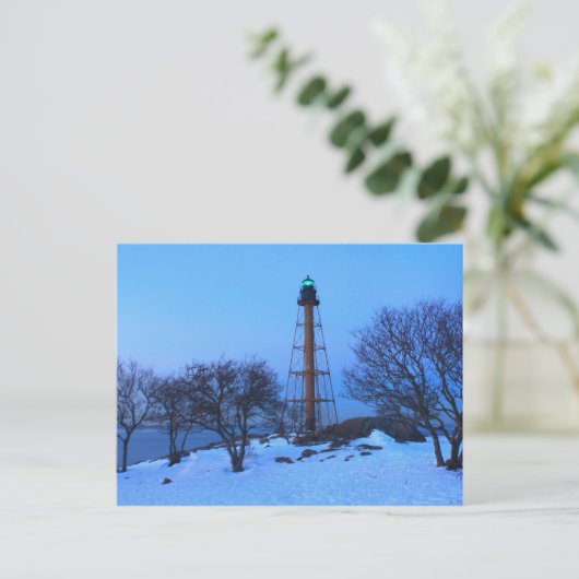 Marblehead Lighthouse Winter Postkarte (Stehend Vorderseite)