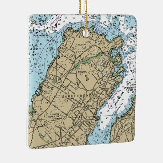 Marblehead Massachusetts Nautical Chart Keramikornament (Rechts)