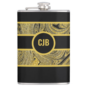Marbleied Decorative Black Gold Flask Flachmann