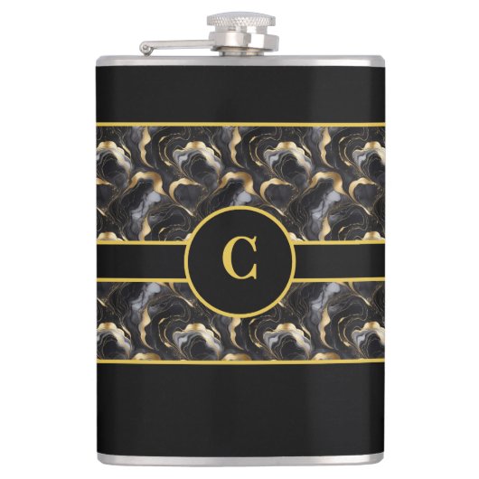 Marbleied Decorative Black Gold Flask Flachmann (Vorderseite)