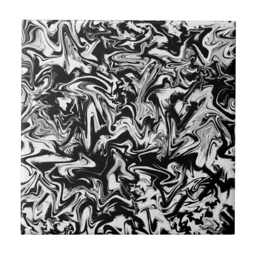 Marbleized Black and White Modern Abstrakt Artwork Fliese (Vorderseite)