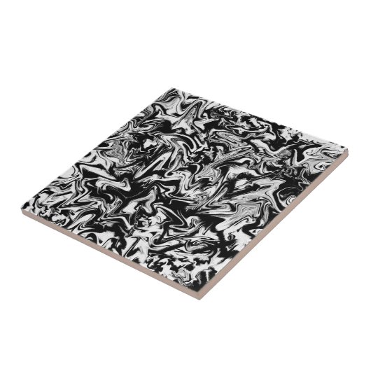 Marbleized Black and White Modern Abstrakt Artwork Fliese (Seite)