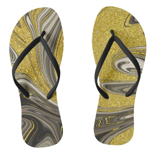 Marbleized Black Gold Flip Flops Badesandalen (Fußbett)