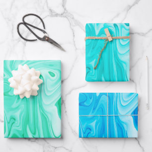 Marbleized Paint Ocean Blues Surfer Water Fun Geschenkpapier Set
