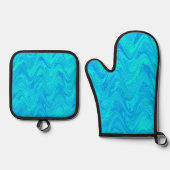 Marbling Blue Green Pattern Ofenhandschuh & Topflappen-Set (Vorderseite)