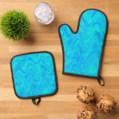 Marbling Blue Green Pattern Ofenhandschuh & Topflappen-Set (Oben Unten)