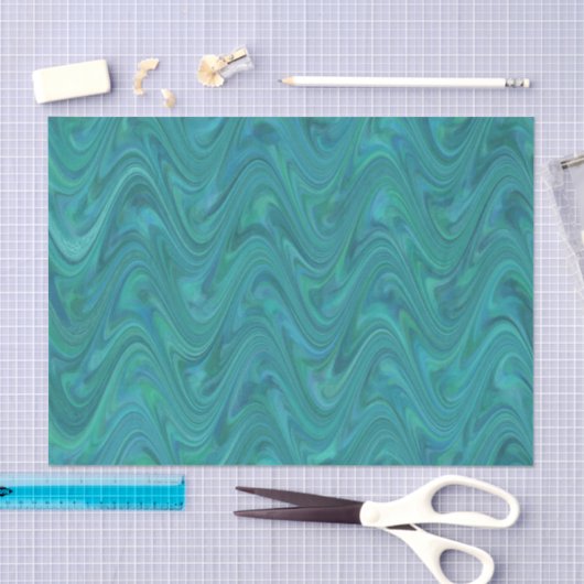 Marbling Green Blue Pattern Seidenpapier (Handwerk)