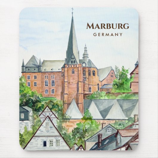 Marburg Altstadt Deutschland Stadtbild Malerei Mousepad (Vorne)