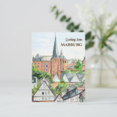 Marburg Altstadt Deutschland Stadtbild Malerei Postkarte (Stehend Vorderseite)